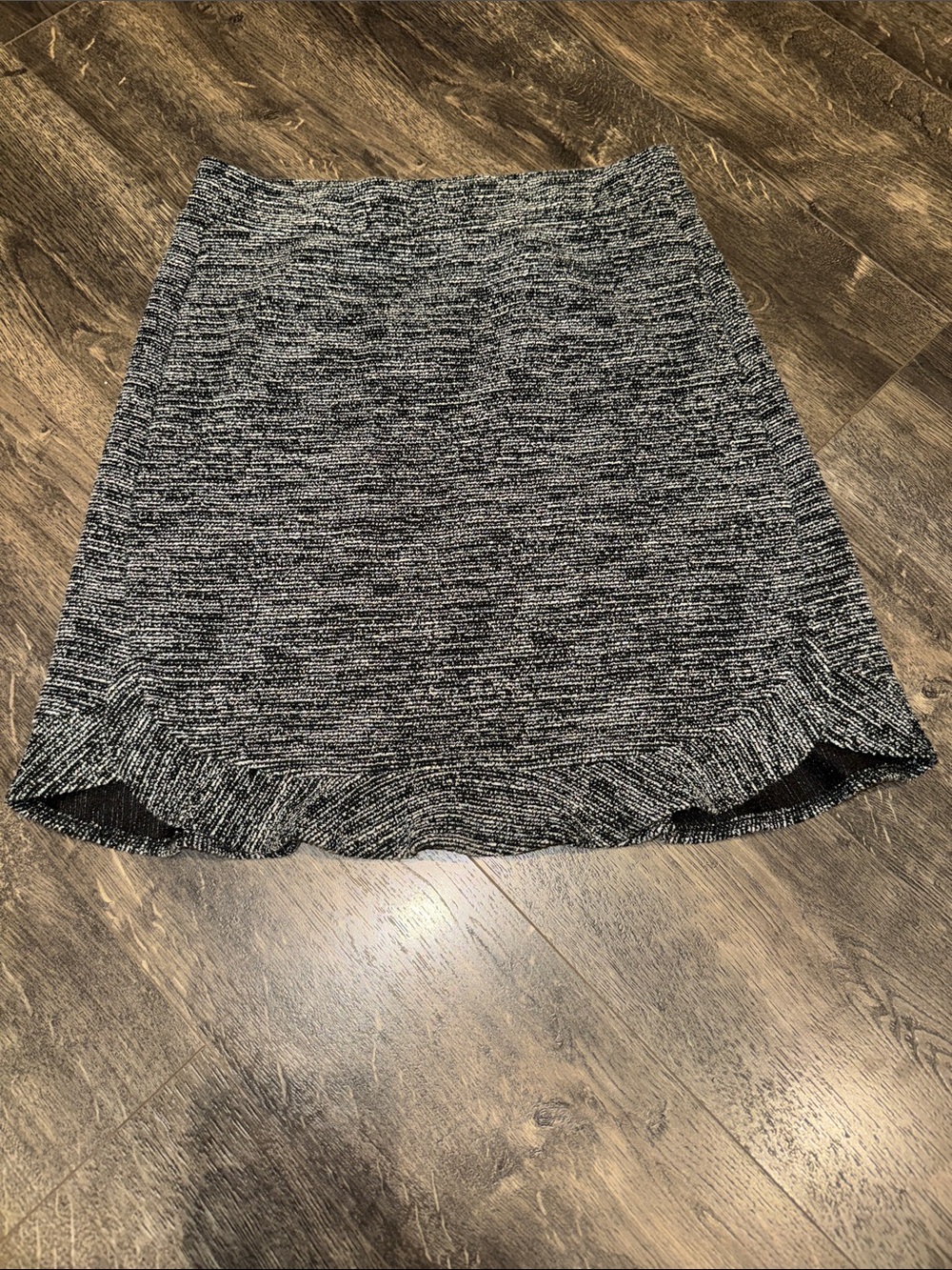 LOFT Blue and White Textured Ruffle Hem Mini Skirt
